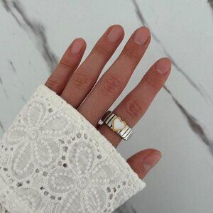sku0143 Silver Ring Gold and White Heart‎